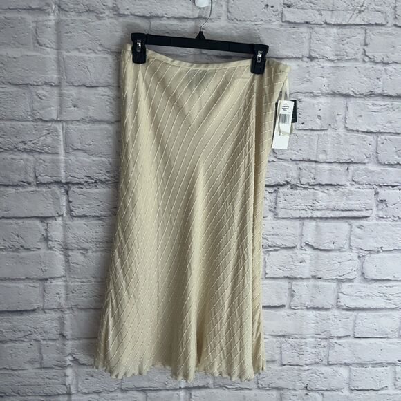 Lauren Ralph Lauren NWT  100% Silk Beaded Y2K Boho  Creme Slip Skirt Size 10 - Picture 1 of 9